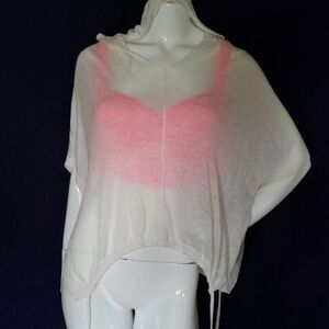 LINE womens XS creme linen blend oversized boho hoodie